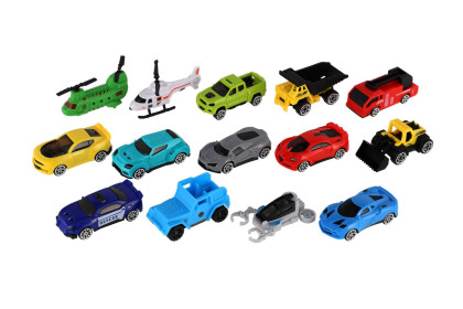 Auto kamion přepravník + dopravní prostředky 14 ks na volný chod