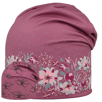 Funkční čepice dlouhá oboustranná Louka/květiny růžová RDX
