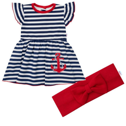 Kojenecké bavlněné šatičky s čelenkou New Baby Marine