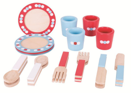 Dřevěný jídelní servis s puntíky Bigjigs Toys