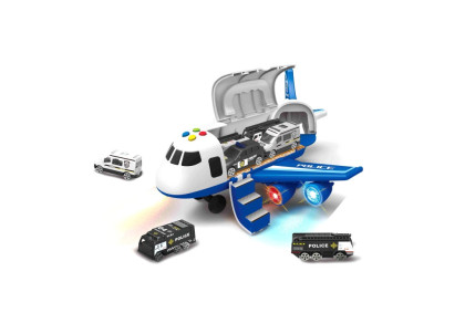 Policejní letadlo s nákladním prostorem + 3 autíčka 