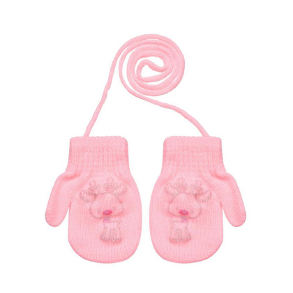 Pletené zimní rukavice se šňůrkou sobík 9 - 12 měsíců