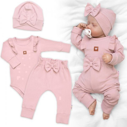 Žebrovaná rostoucí souprava 3D Baby Girl Pudrově růžová