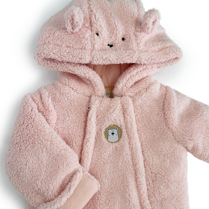 Zimní dívčí kojenecká kombinéza, kapuce s ušima Pidilidi Pink