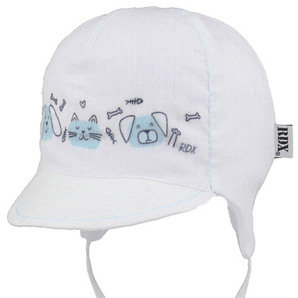 Kojenecká kšiltovka vázací bílo-modrá pejsek a kočička RDX