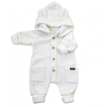 Dětský pletený overálek s odepínací kapucí Kokosově bílý Kazum