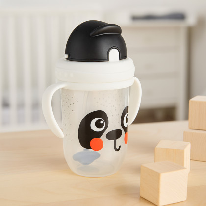 Hrneček nevylévací se slámkou a závažím BabiesBoo 270 ml panda Canpol babies
