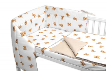 Mantinel s povlečením do postýlky 3dílná bílá sada Míša, bavlna Baby Nellys