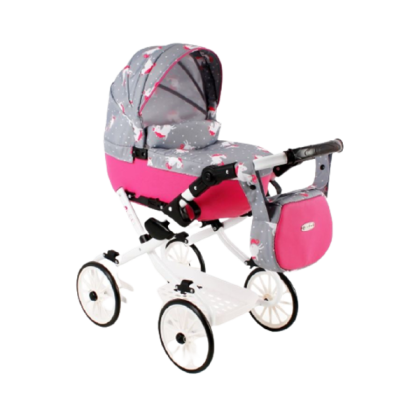 Kočár pro panenky Kids V5 šedý s jednorožcem