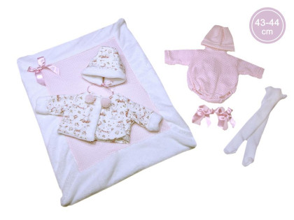 Obleček pro panenku miminko New Born velikosti 43-44 cm Llorens 5dílný růžovo-bilý