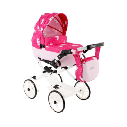 Kočárek na panenky Kids V4 růžový s jednorožcem Jasmine
