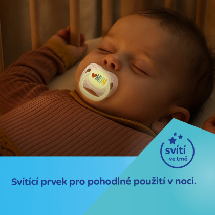 Dudlík svítící silikonový symetrický Love Mum & Dad 6 - 18 m, 2 ks Canpol babies