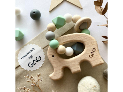 Kousátko do ručky dřevěné Hryzátko slon