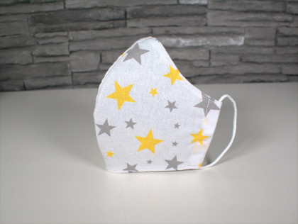 Látková respirační rouška - maska pánská jednovrstvá Hvězdy žlutá a šedá