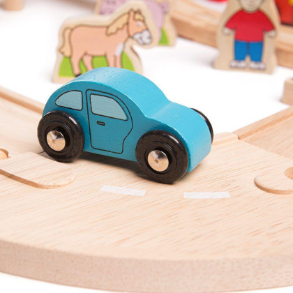 Dřevěná vláčkodráha s venkovskou cestou 80 dílů Bigjigs Rail