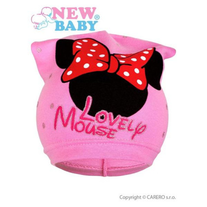Jarní dětská čepička New Baby Lovely Mouse vel. 104 SVĚTLE RŮŽOVÁ