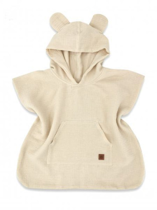 Dětské mušelínové pončo lux s kapucí Teddy rychleschnoucí béžové