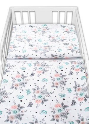 3-dílná sada Mantinel s povlečením Růžičky bílé Baby Nellys