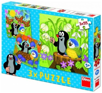 Puzzle 3 x 55 dílků Krtek a ptáček