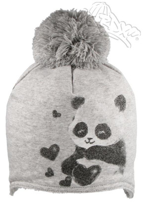Zimní čepice na uši s bambulkou a pandou šedá RDX