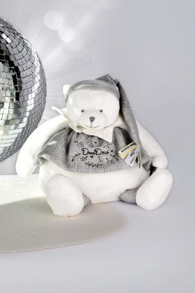 Dárková sada Plyšový lední medvídek s kroužkem 30 cm šedý Doudou