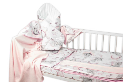 6-ti dílná sada s dárkem pro miminko 120 x 90 Slon a duha růžová/bílá Baby Nellys