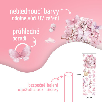 Nástěnné samolepky do dětského pokoje, Pink Butterflies Sipo