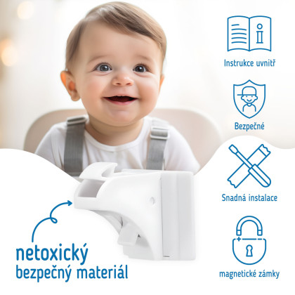 Magnetické zámky bílé na skříně a zásuvky sada 4 ks + 1x magnetický klíč Sipo