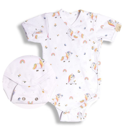 Rostoucí bodyčko zavinovací s krátkým rukávem Unicorn bílé Esito