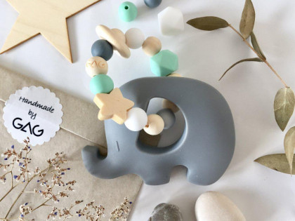 Kousátko do ručky silikonové Hryzátko slon