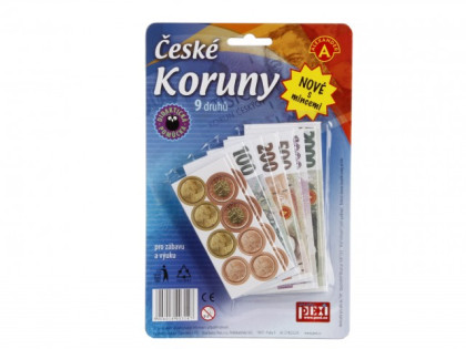 Dětské peníze - České koruny - bankovky s mincemi