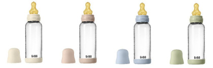 Antikoliková skleněná láhev s kaučukovým dudlíkem 240 ml Bibs