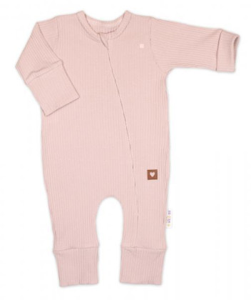Rostoucí žebrovaný overálek, čepička a botičky Nature - růžová Baby Nellys