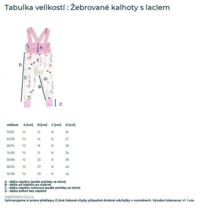 Rostoucí žebrované kalhoty s laclem Color Sandy - písková Esito