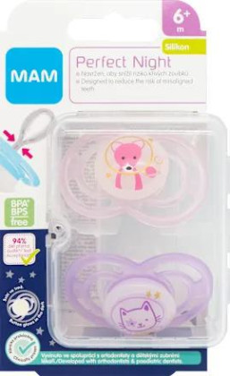 Šidítko Perfect Night silikon 6m+ MAM se sterilizačním boxem