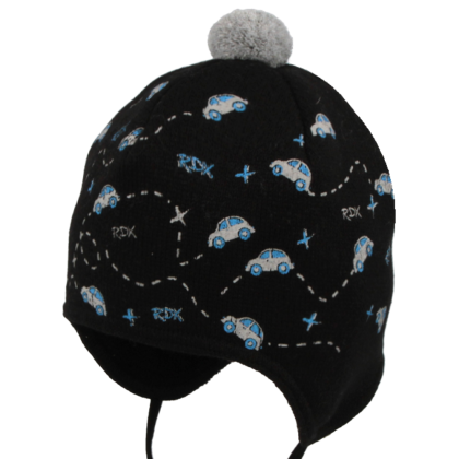 Vázací čepice s bambulí Auta Tm. modrá RDX 