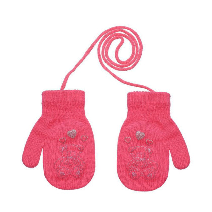 Pletené zimní rukavice se šňůrkou medvídek 3 - 6 let