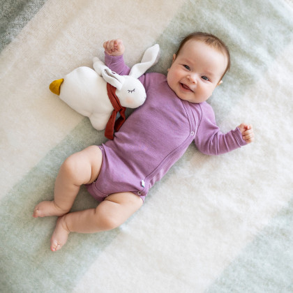 Kojenecké body merino vlna Mauve s rukavičkami PoPoLiNi