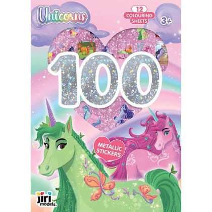 100 metalických samolepek s omalovánkovými listy Jednorožci