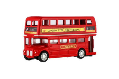 Autobus "Londýn" červený patrový kov/plast 12 cm na zpětné natažení