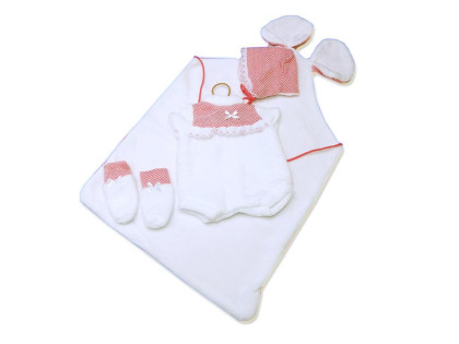 Obleček pro panenku miminko New Born velikosti 40-42 cm Llorens 3dílny červený