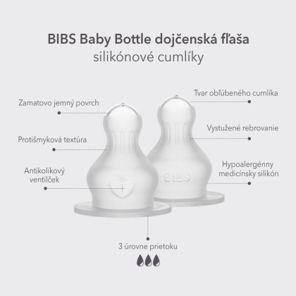 Silikonové dudlíky na kojeneckou láhev Bibs