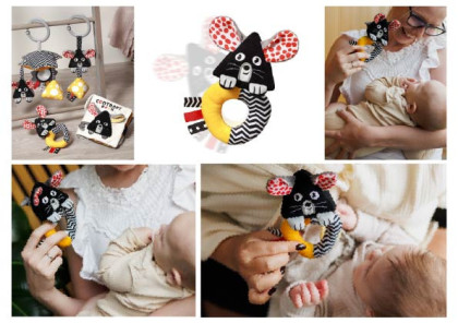 Kontrastní. smyslové chrastítko Mouse Baby Ono
