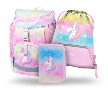 Set 3 Airy Rainbow Unicorn: aktovka, penál, sáček Baagl