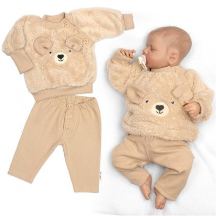 Rostoucí chlupáčková mikina a kalhoty Medvídek béžová 2dílná sada Baby Nellys