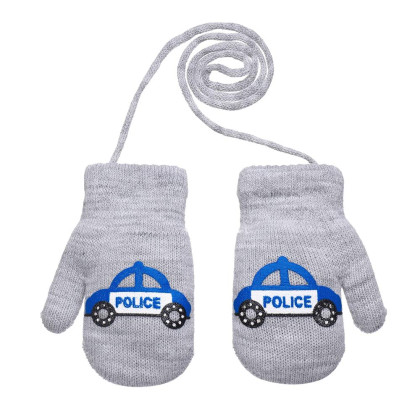 Zimní palcové zapletené rukavičky se šňůrkou policie 2 - 3 roky