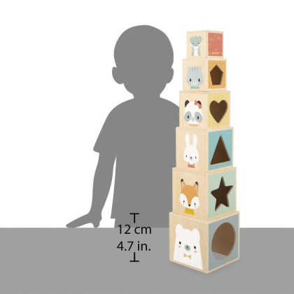 Skladací dřevěná pyramida Zvířátka 6 ks Pure Janod