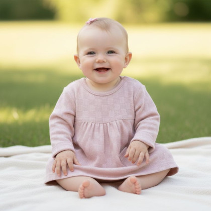 Kojenecké šaty dlouhý rukáv růžová vzor obdélník Baby Service