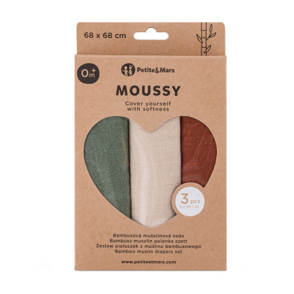 Sada plen bambusová mušelínová 3 ks Moussy 68 x 68 cm Petite&Mars