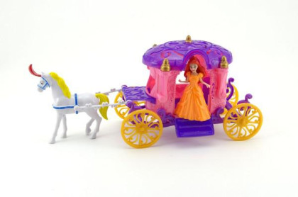 Kůň s kočárem + panenka plast 40cm